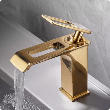 Gold Print Art Design Robinet D'évier de Salle de Bain en Laiton Waterfall Blender T0198GR