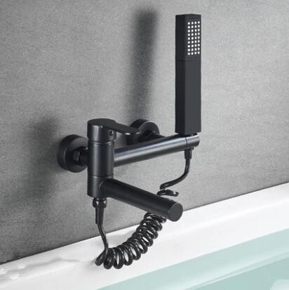 Laiton Noir Type Mural Mélangeur Robinet de Bain Avec Douche Manuelle T0238BR