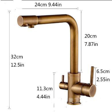 Fini laiton antique Un trou de deux poignées de cuisine multifonction mixte traité l'eau du robinet TP3301B